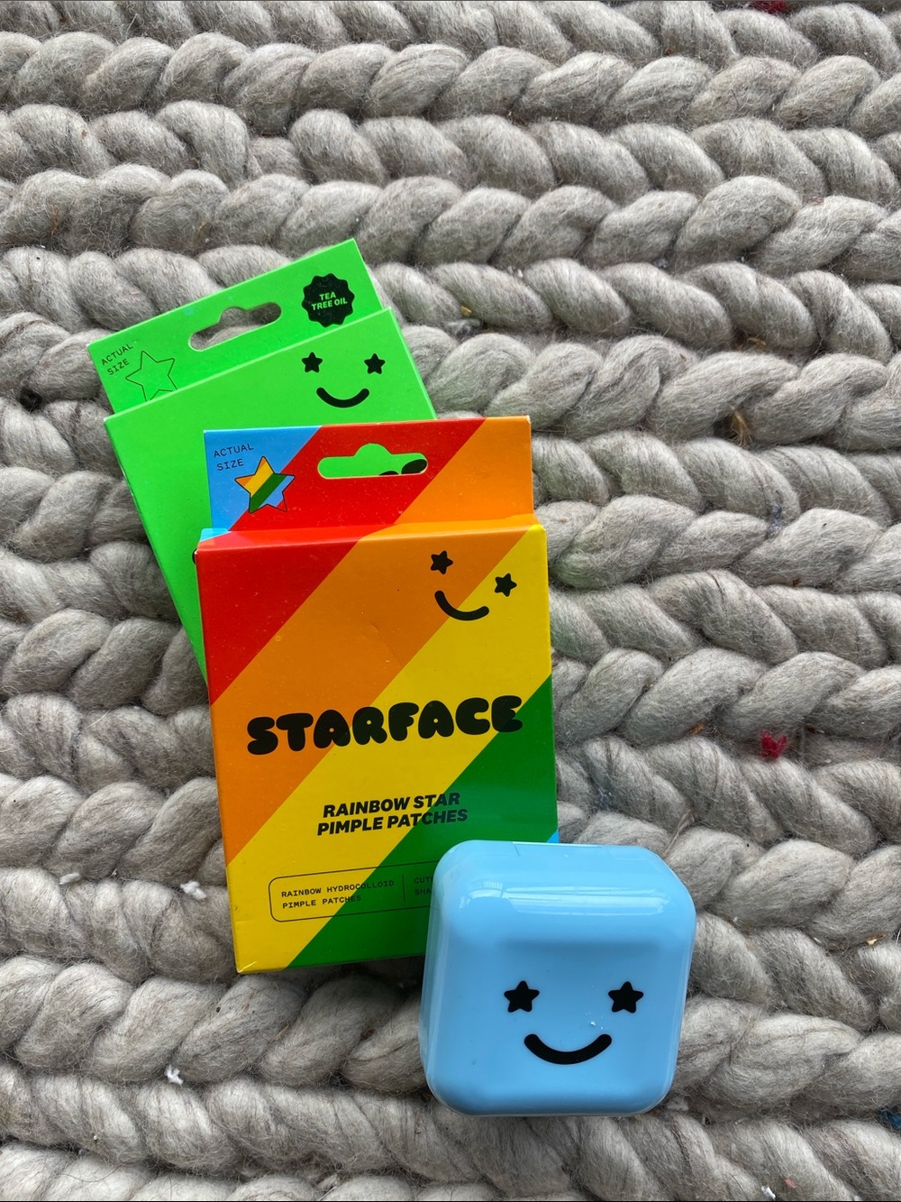 Blue Pimple Patch Case with Rainbow Star Packaging